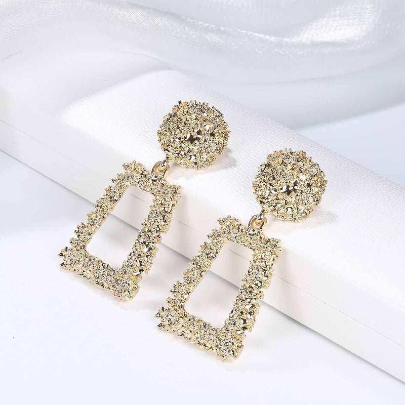Jstyle Gold Statement Clip On Earrings for Women, Big Rectangle Geometric Dangle Clip Earrings Fashion Large Gold Silver Hot Pink Drop Earrings for Women Non Pierced - Image 4